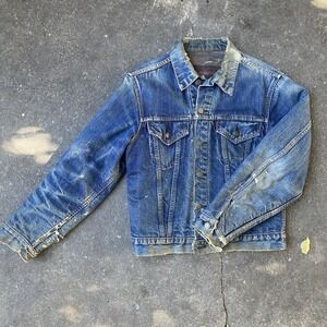 Vintage Levi's Denim Jacket Big E Lined M/L FADES 60s 70s Trucker